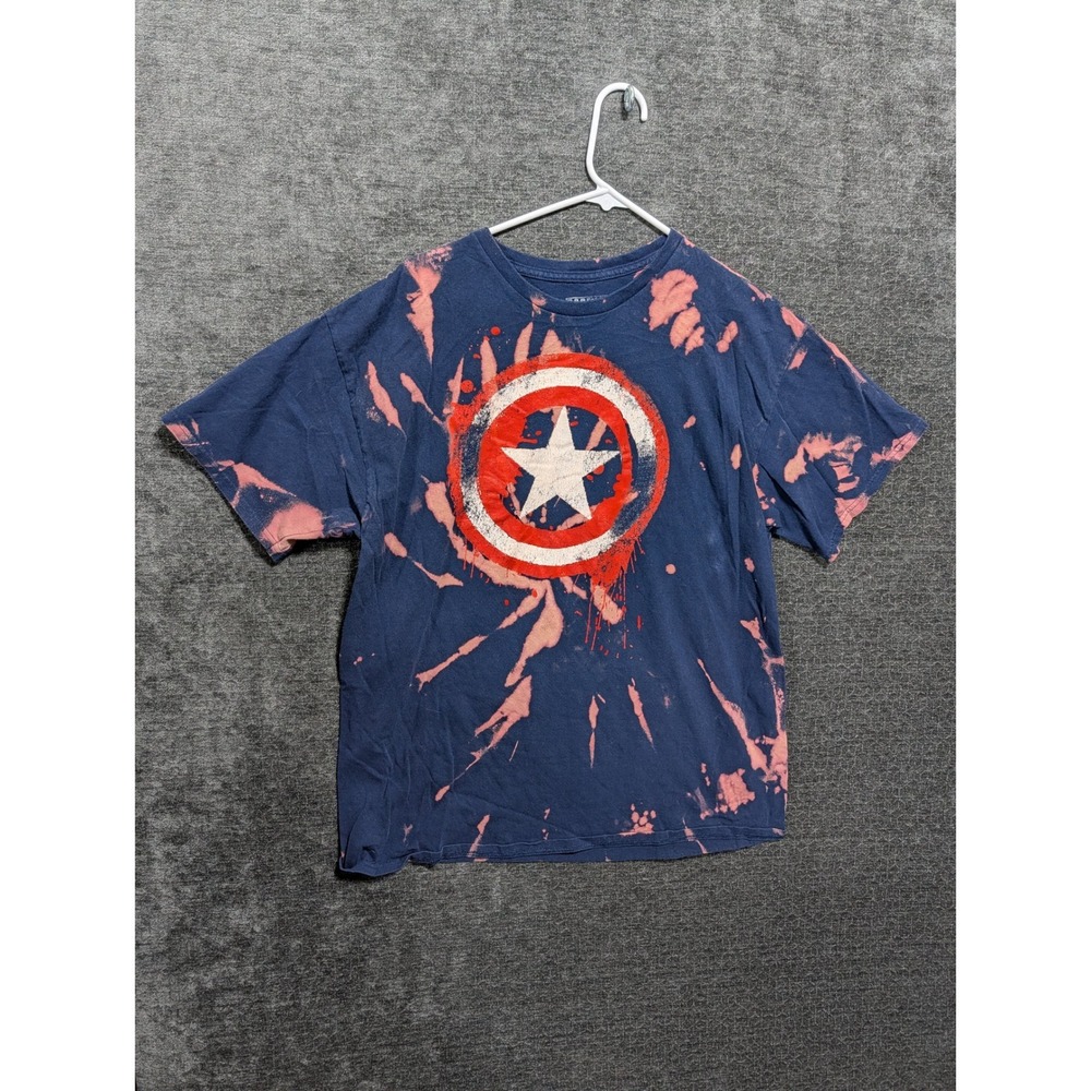 Marvel Captain America Bleach Dye Tie Dye T-Shirt Mens XL Navy Blue Shield Logo